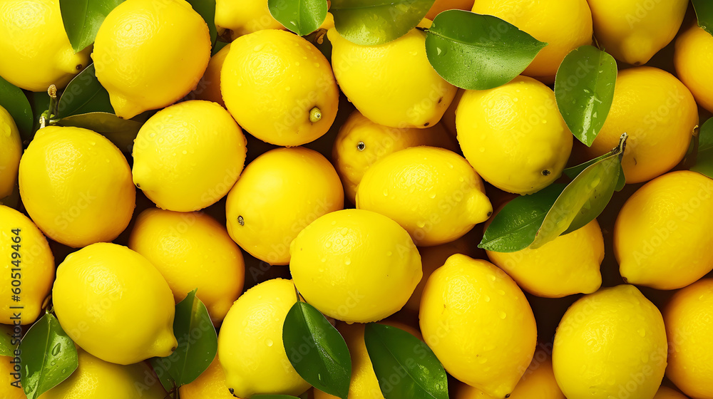 Ripe lemons background. Lemon harvest