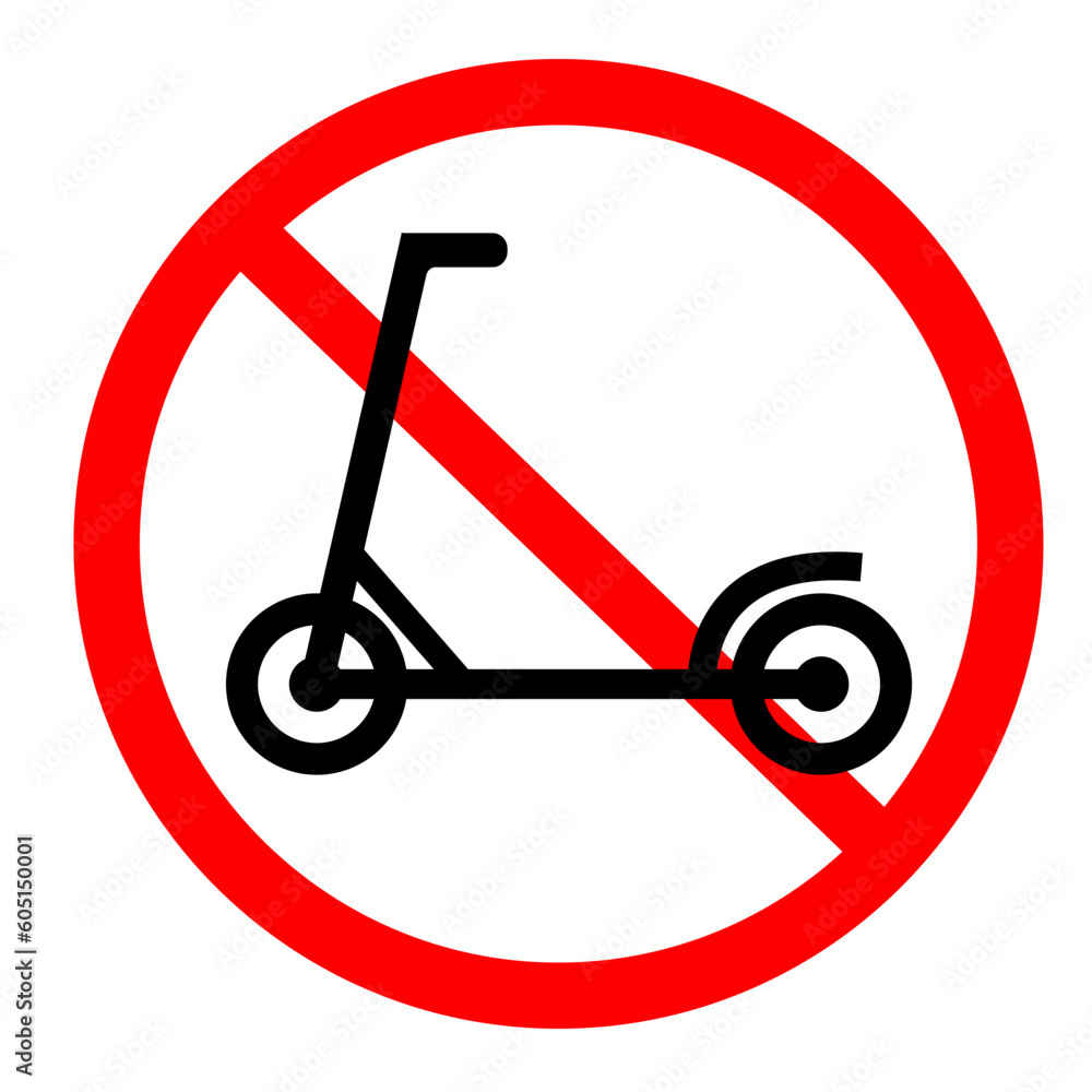 Push scooter prohibition sign. No symbol isolated on white. Vector illustration Push scooter prohibition sign. No symbol isolated on white. Vector illustration