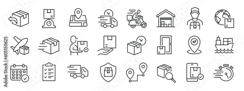 Delivery, shipment thin line icons. Editable stroke. For website marketing design, logo, app, template, ui, etc. Vector illustration.