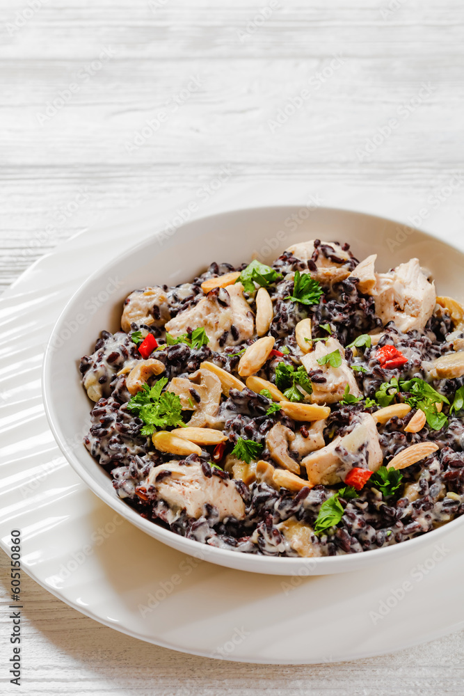 black rice with cream, chicken, mushrooms, almonds black rice with cream, chicken, mushrooms, almonds