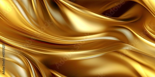 Abstract 3D Background with flowing liquid gold texture. Seamless golden texture. Generative AI © Slanapotam