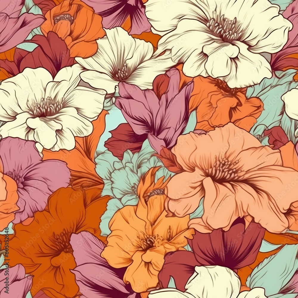 custom made wallpaper toronto digitalAbstract flowers sketch style drawing, seamless floral pattern. Generative AI