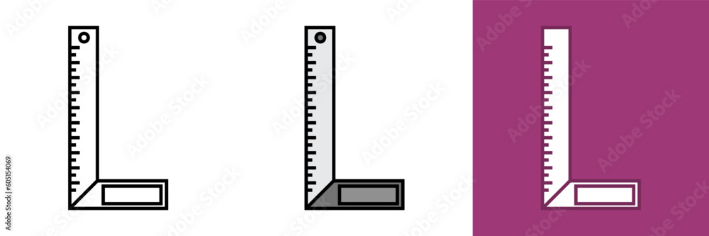 Elbow Ruller Icon, The elbow ruler icon represents a measuring tool with a bent or angled design, commonly used to measure and mark angles in various applications.