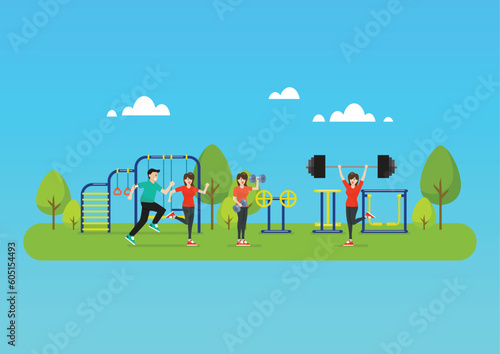 People are doing exercise at public park