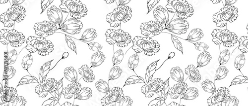 Gentle floral background with peonies, leaves and buds