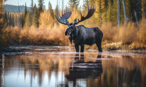 photo of moose in its natural habitat. Generative AI