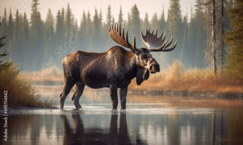 photo of moose in its natural habitat. Generative AI