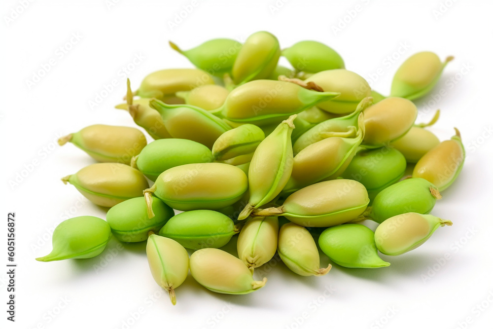 green peas on a white background created with Generative Ai technology