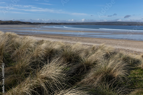 Dunes and grass. Beach, coast Dunnet Head Northern Scotland. 