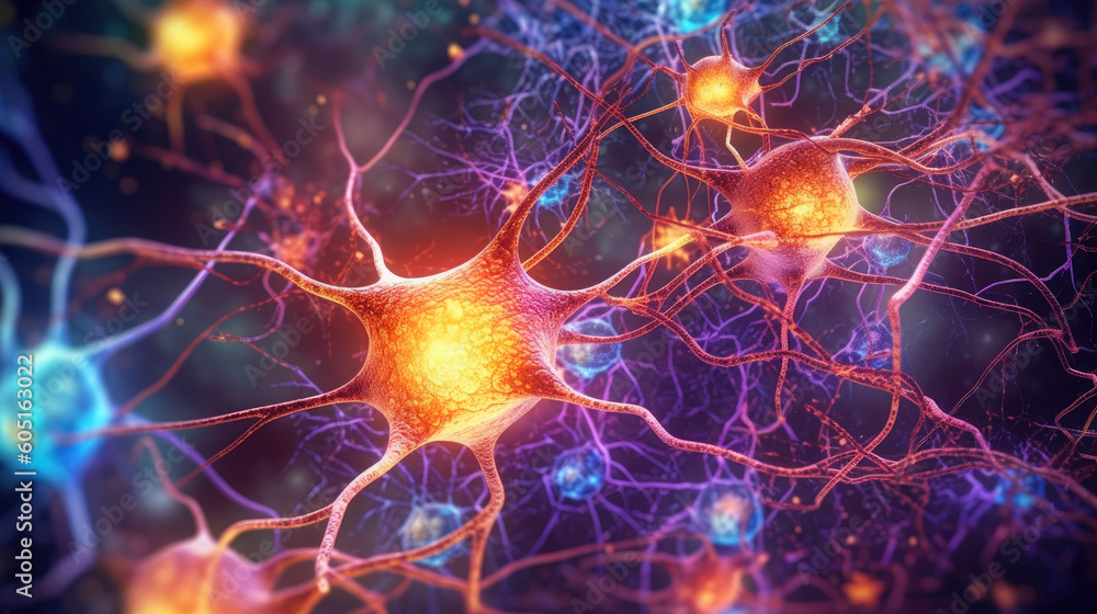 System neurons of brain with synapses. Generative AI System neurons of brain with synapses. Generative AI