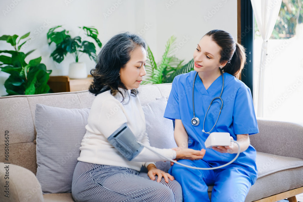 custom made wallpaper toronto digitalAsian female hands touching old female hand Helping hands take care of the elderly concept in hospital.