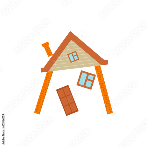 Split at home. house collapsed. Vector illustration