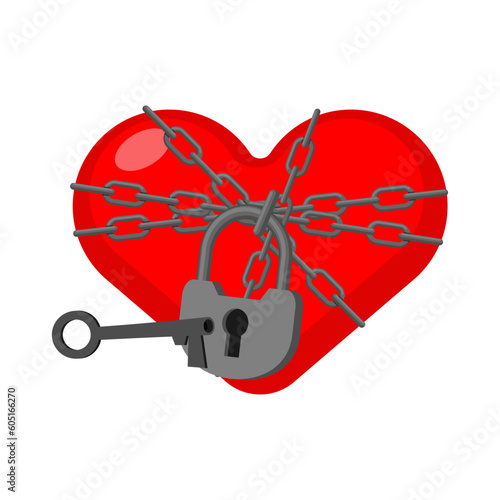 Heart in chains. Concept of unrequited love chained.