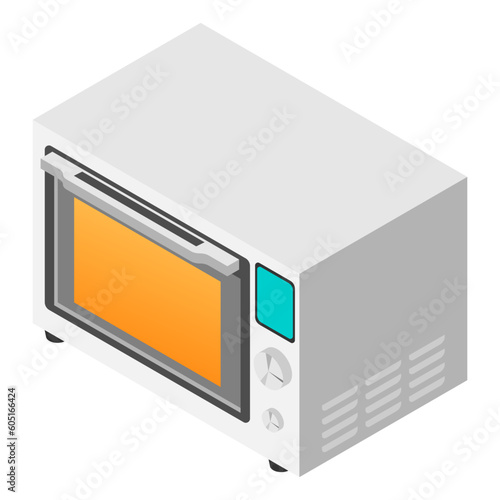 オーブンレンジ、電子レンジのアイソメトリックイラスト。ベクター素材。