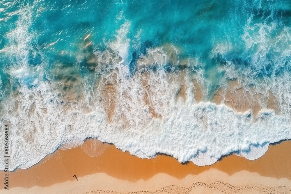 Sandy Beach and waves from the top view, Ocean wave water background, Summer seascape from air. abstract Landscape Aerial photography of the sea wave. The ocean and beach. Copy space Sandy Beach and waves from the top view, Ocean wave water background, Summer seascape from air. abstract Landscape Aerial photography of the sea wave. The ocean and beach. Copy space