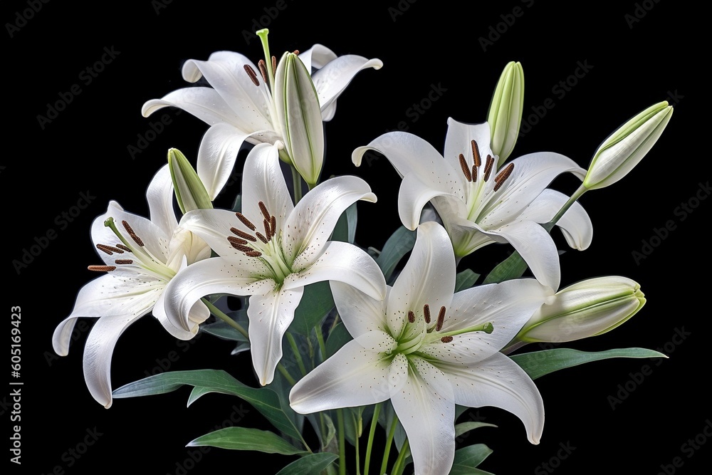 Fototapeta premium Fragrant Showstoppers: Isolated Oriental Lilies - Stargazer and Casa Blanca Varieties - AI Generative