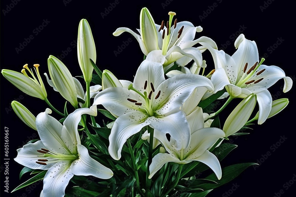 Obraz premium Fragrant Showstoppers: Isolated Oriental Lilies - Stargazer and Casa Blanca Varieties - AI Generative