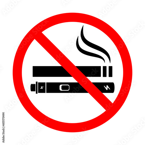 No smoking no vaping sign. Forbidden sign icon isolated on white background vector illustration. Cigarette, vape and smoke and in prohibition circle.