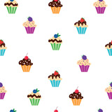 Cupcake background. Bright pattern of cupcakes.Vector 10 EPS