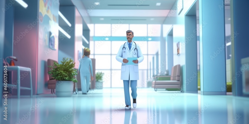 Doctor Character with White Coat and Stethoscope Working in the Hospital. Generative Ai Doctor Character with White Coat and Stethoscope Working in the Hospital. Generative Ai