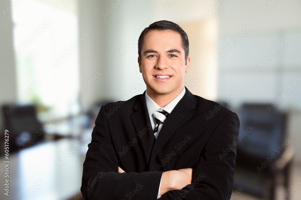 Fototapeta premium Portrait of the successful young male businessman in office building
