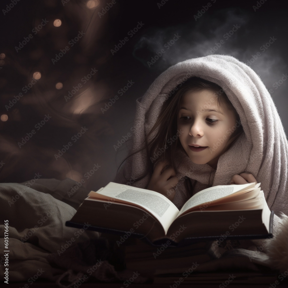 Curious Young Girl Embracing the Joy of Reading | Photo Art Created with Generative AI and Other Techniques Curious Young Girl Embracing the Joy of Reading | Photo Art Created with Generative AI and Other Techniques