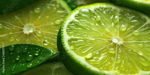 Fresh Slice Lime With Glistening Drop of Water Background. Generative Ai