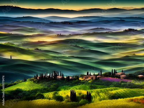 Tuscany hills landscape. AI generated illustration