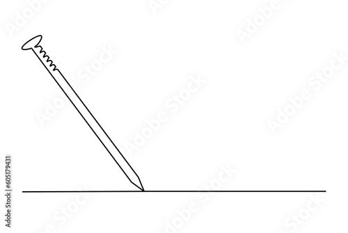 Continuous one line nail. Vintage nail isolated on a white background. Carpentry concept. Vector illustration