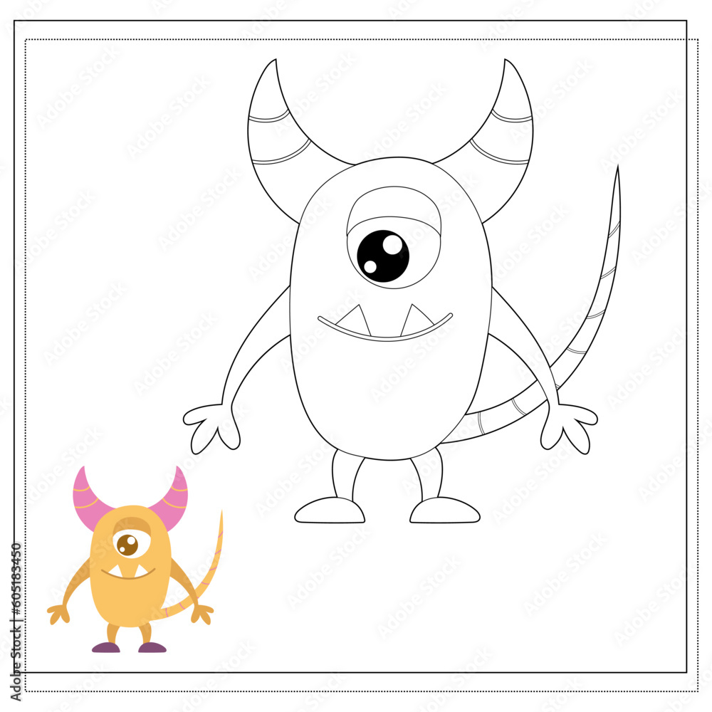 Obraz premium Coloring book for kids, cartoon monsters, aliens. Vector illustration on a white background