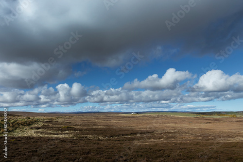 Bettyhill, Scotland, hills, Scottish highlands, heather and peat fields, clouds, 