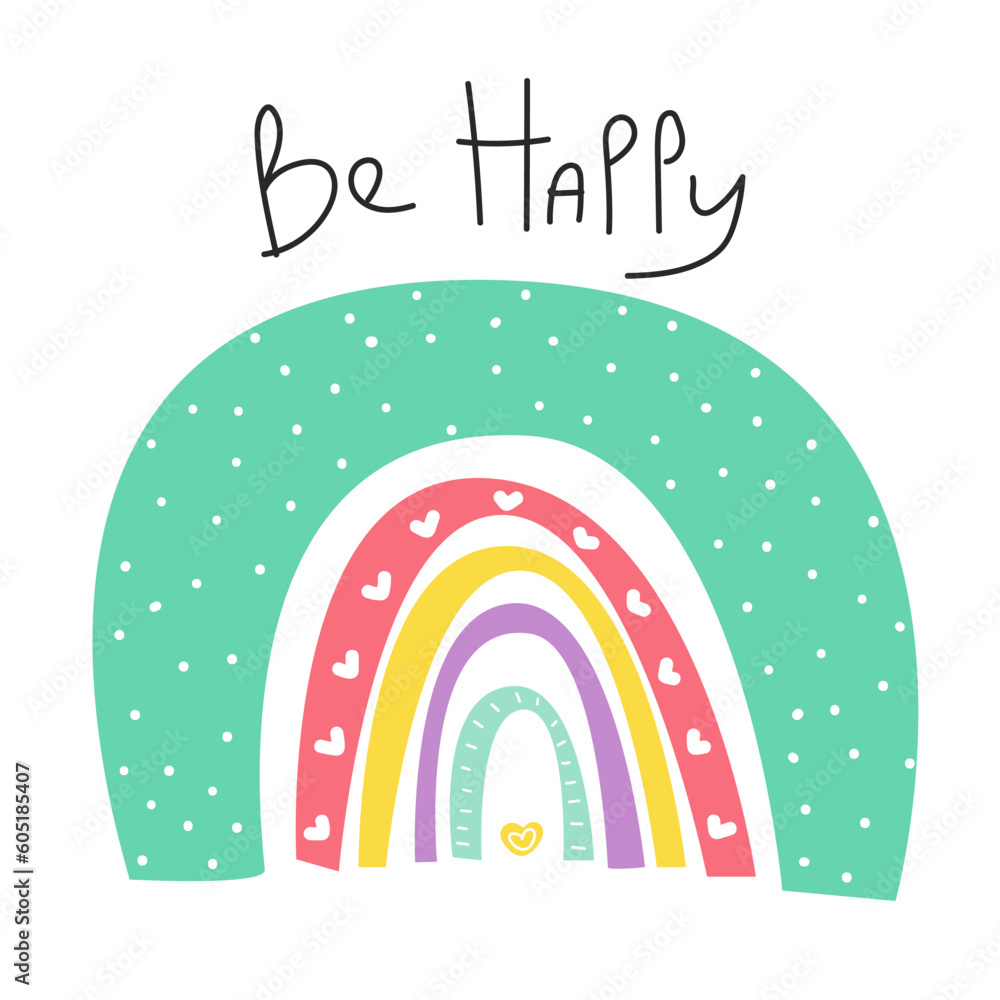 hand drawn card be happy. Cute vector rainbow. hand drawn card be happy. Cute vector rainbow.