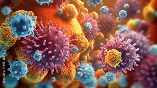 Covid-19 virus  Coronavirus pandemic  health threatening influenza virus  3d microbiology rendering banner  generative ai