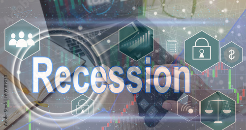 virtual icon with the word recession