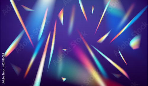Holographic falling confetti glitters with bokeh light. Prism light. Sunlight beam twinkle, rainbow radiance light vector effect, light optical reflex shine background, glittering confetti backdrop