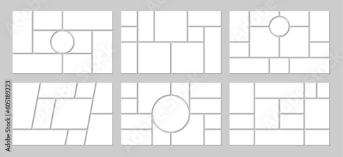 Photo mosaic collage of picture frame templates, vector images album background. Photo mosaic collage for photography montage with square and circle picture frames for gallery and photoalbum layout