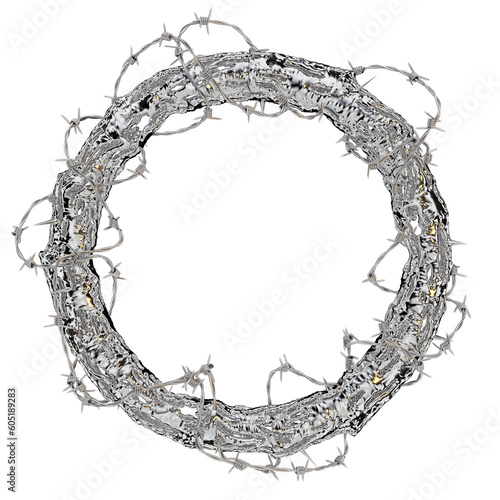 a wreath made from metal and barbed wires. photo