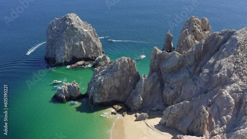 DRONE SHOT OF CABO SAN LUCAS ARCH IN MEXICO photo