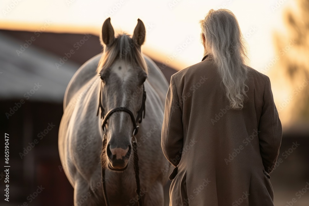Fototapeta premium Horse breeder old man. Generate Ai