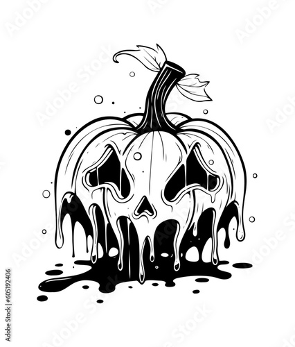Halloween Pumpkin vector illustration. Black and white scary Halloween Pumpkin