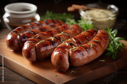 Sausages on a grill. Generative AI. 