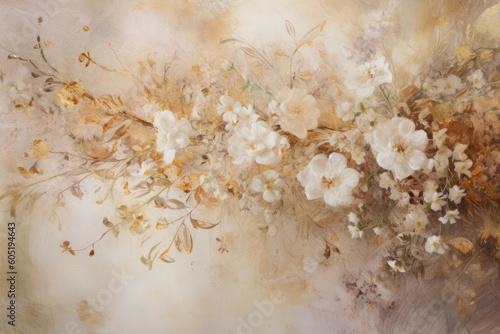 Spring flowers in the marble background. Generative AI. © hugo