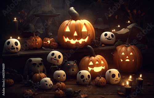 Halloween jack o lantern pumpkin. Generative AI.