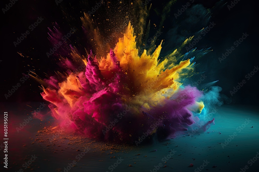 Obraz premium Explosion of colorful powders. Generative AI.