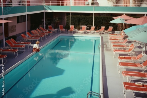The swimming pool in the hotel. Generative AI. © hugo