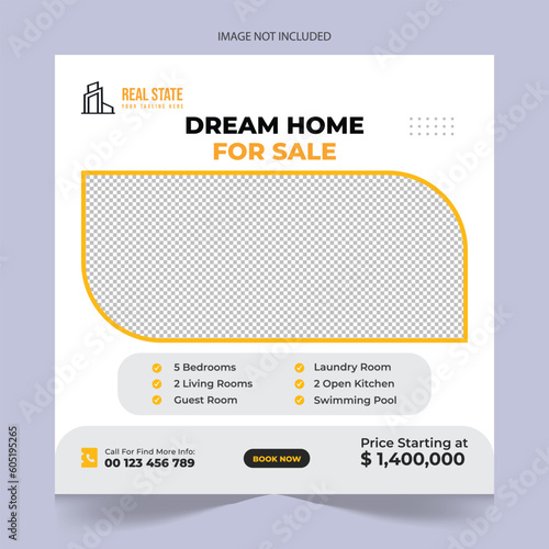 Modern Real estate social media posts design for sale, luxury real estate post template design, real state home social media post banner template, real estate social media cover banner, elegant home

