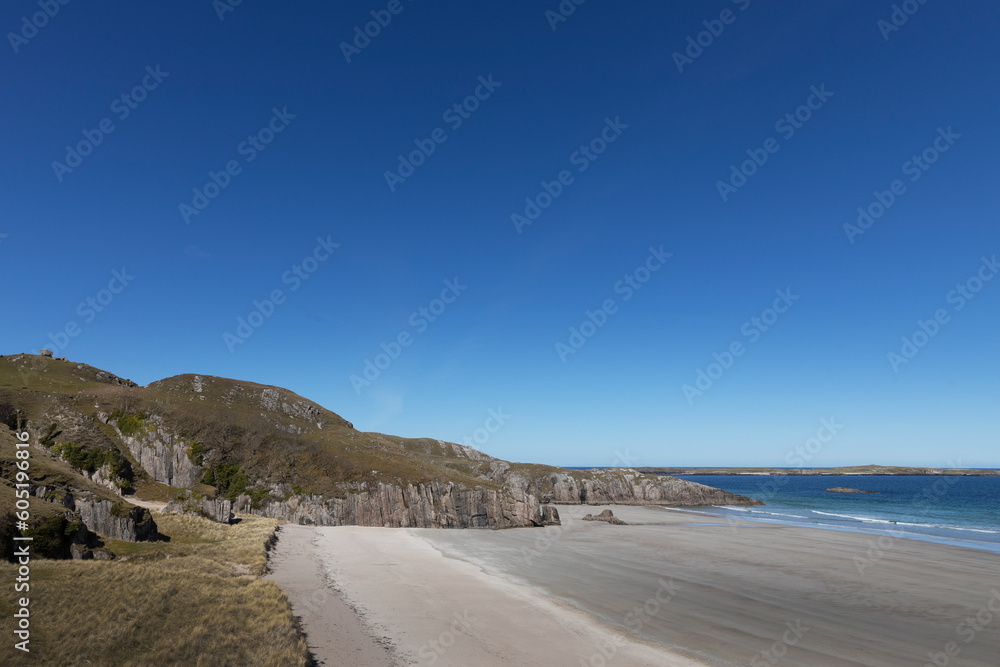 Beach and coast at Scottish Highlands. Durness Scotland. Mountains.