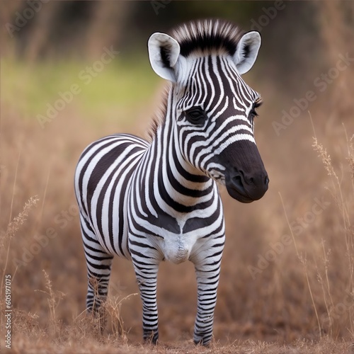 Cute little zebra in the wild - baby zebra - Generative Ai