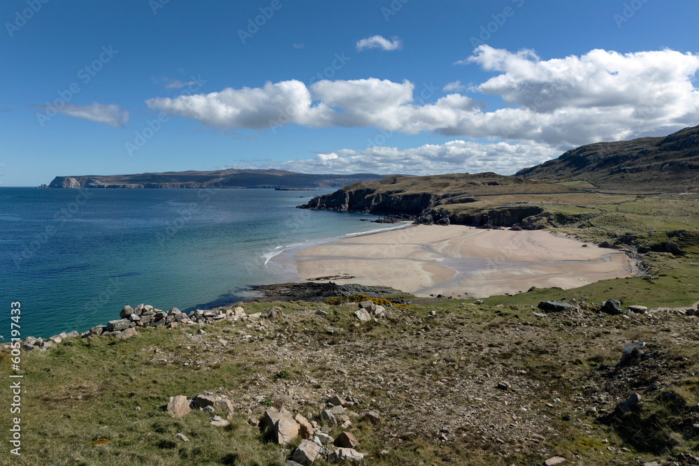 Beach and coast at Scottish Highlands. Durness Scotland. Mountains. Bay. 