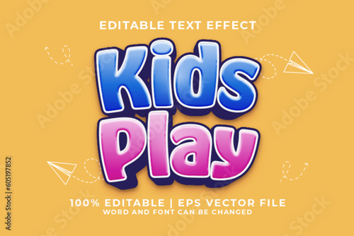 Kids Play 3d Editable Text Effect Cartoon Style Premium Vector